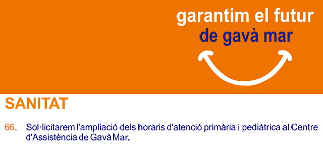 Proposta de CiU continguda dins del programa electoral de les eleccions municipals celebrades el 22 de maig de 2011 per ampliar les prestacions del consultori mèdic de Gavà Mar